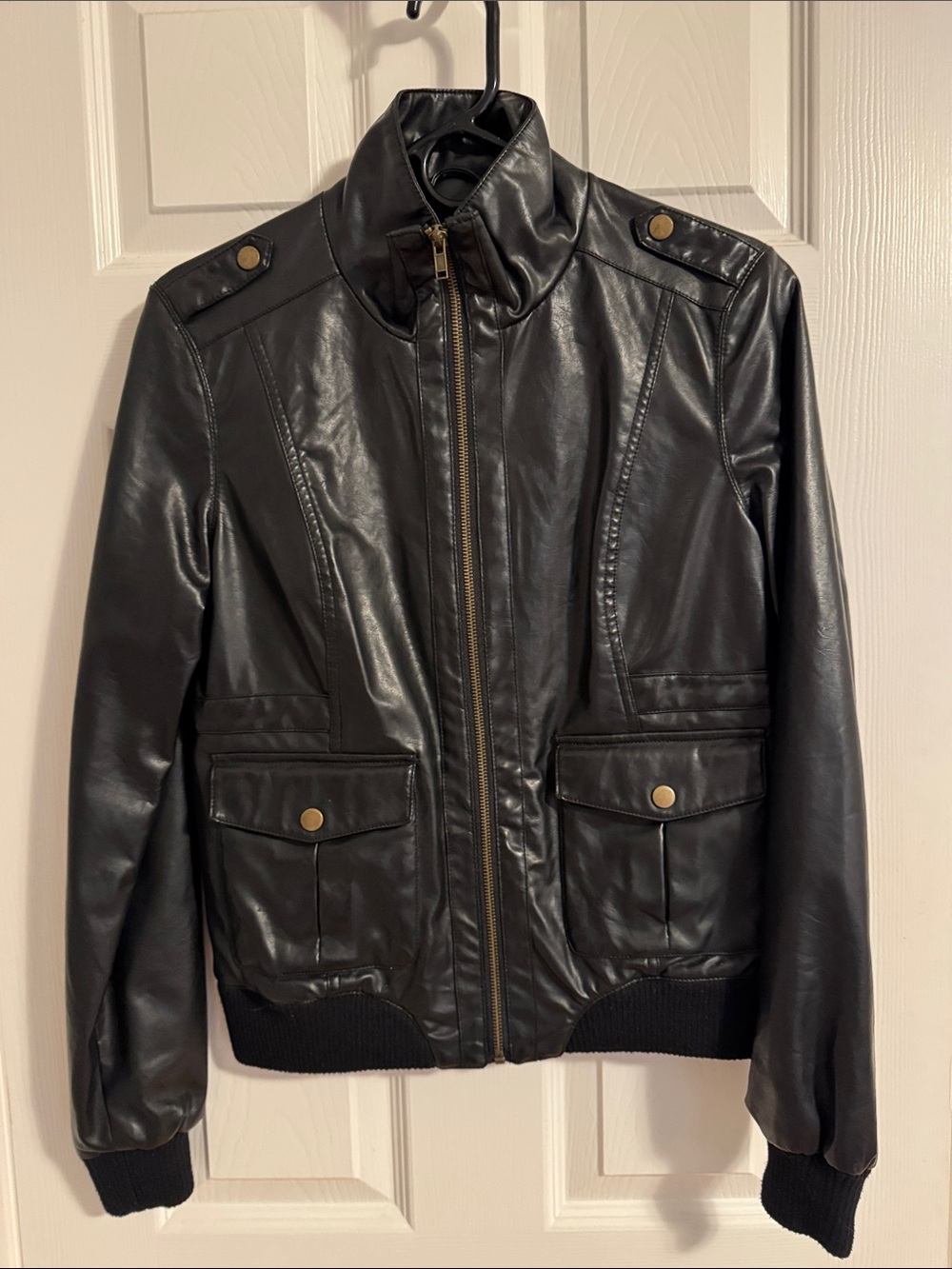 Jack by BB Dakota Black Faux Leather Zip-Front Bomber Jacket